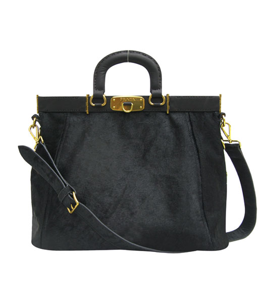 Prada Black Pony Hair Bag with Leather Trim