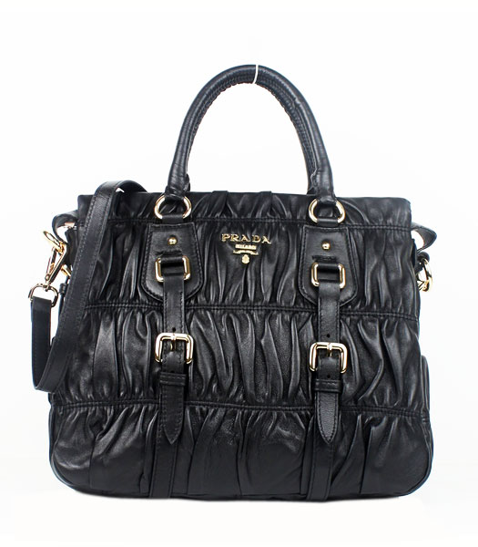 Prada Black Saffiano Lambskin Leather Small Tote Handbag