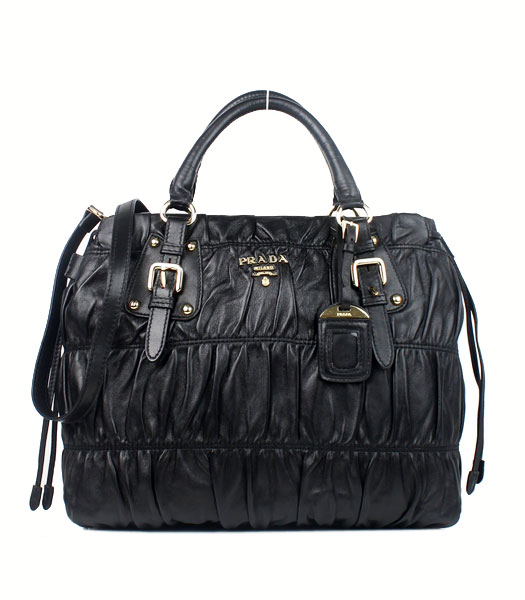 Prada Black Saffiano Lambskin Leather Tote Handbag 