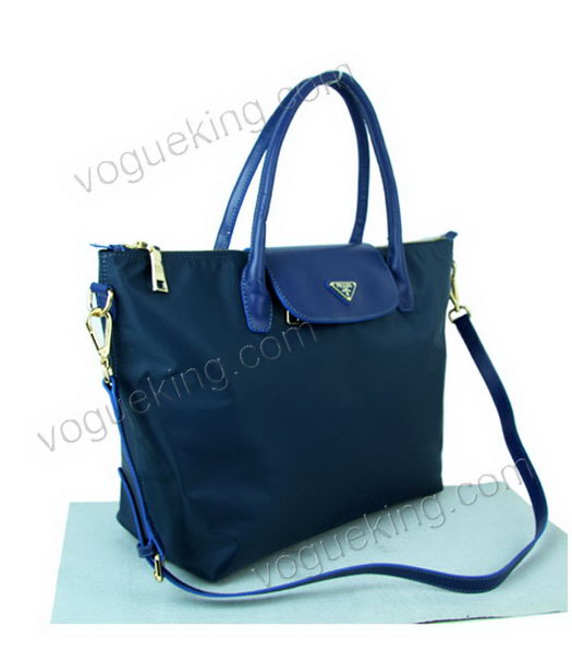 Prada Blue Fabric With Calfskin Leather Business Tote Bag-2
