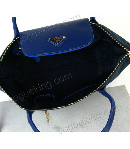Prada Blue Fabric With Calfskin Leather Business Tote Bag-4