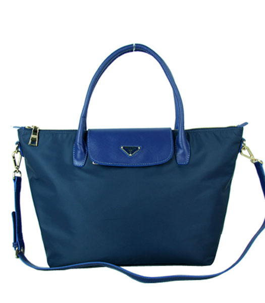 Prada Blue Fabric With Calfskin Leather Business Tote Bag