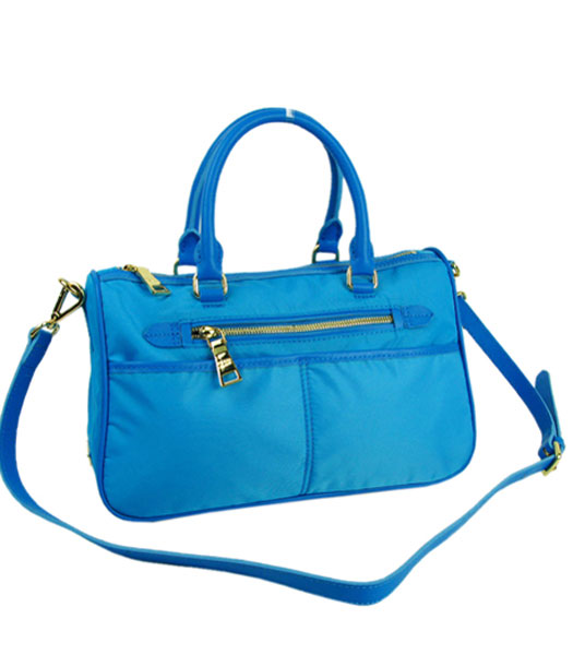 Prada Blue Nylon With Imported Leather Tote Handbag