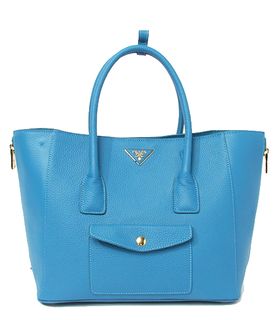 Prada Blue Original Leather Tote Shoulder Bag