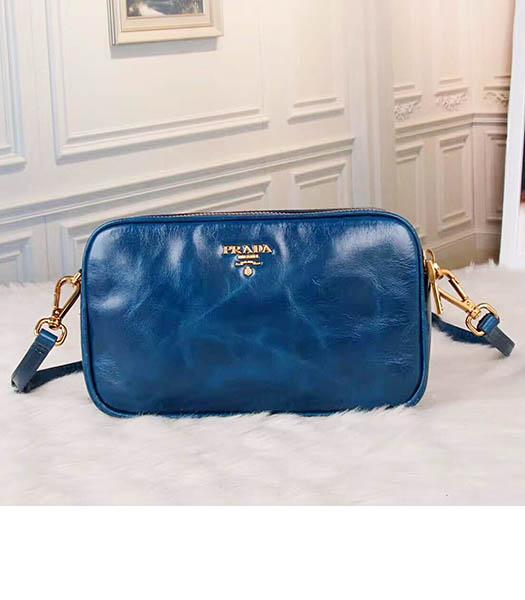 Prada BN1678 Oil Wax Leather Small Shoulder Bag Blue