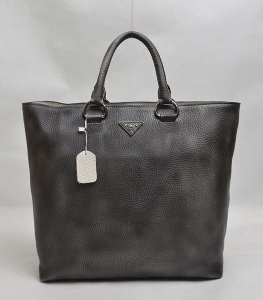 Prada BN1713 Litchi Veins Calfskin Leather Tote Bag Dark Grey
