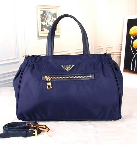 Prada BN1843 Tessuto Nylon With Calfskin Shoulder Bag Sapphire Blue