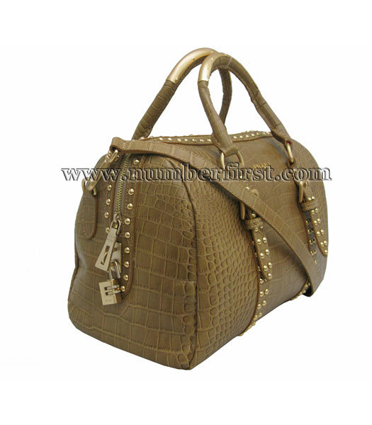 Prada Bronze Croc Veins Leather Tote Shoulder Hobo Bag-2