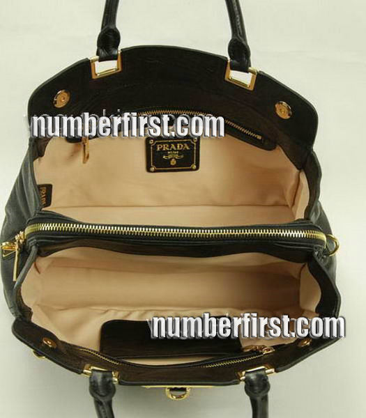 Prada Calfskin Leather Shoulder Tote Bag Black-3