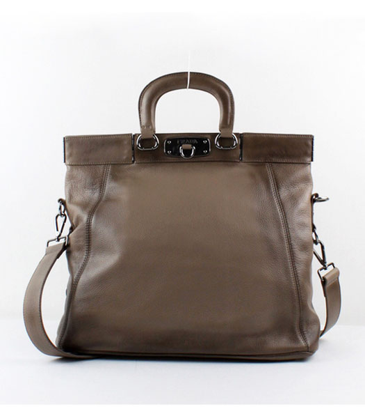 Prada Calfskin Leather Tote Bag Cameo Brown