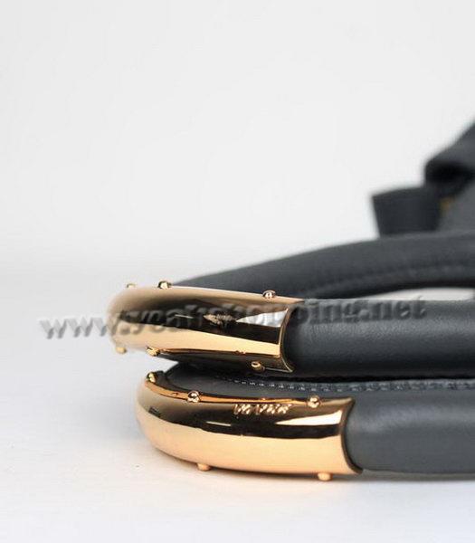 Prada Calfskin Leather Tote Bag Dark Grey with Golden Handle-2