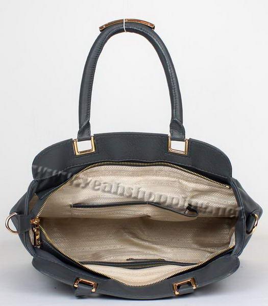 Prada Calfskin Leather Tote Bag Dark Grey with Golden Handle-4