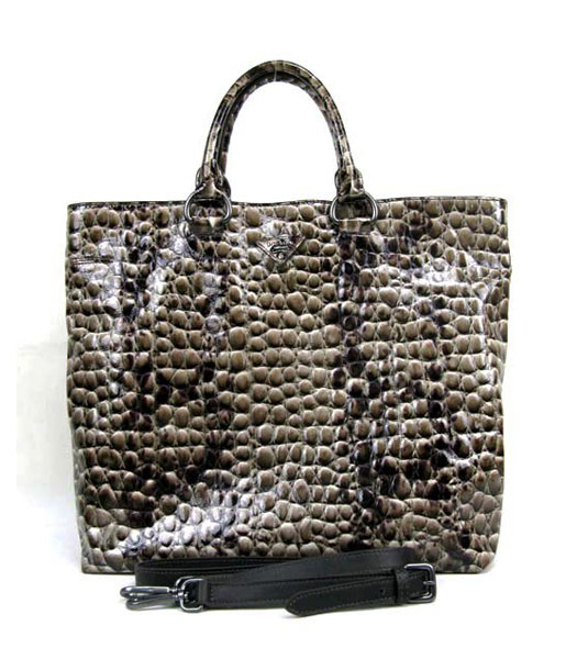 Prada Calfskin Leather Tote Bag Python Veins Black