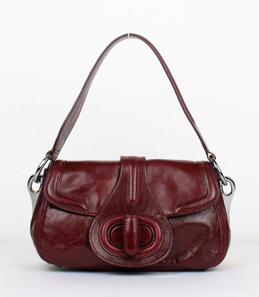Prada Calfskin Oil Leather Shoulder Bag Jujube Red