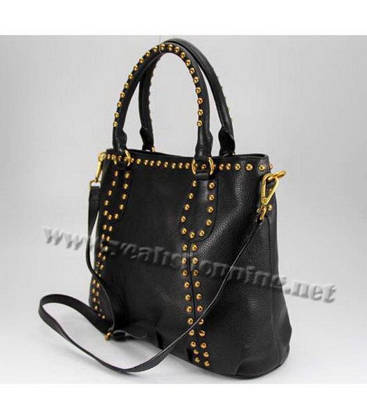 Prada Calfskin Studded Top Handle Bag Black-1