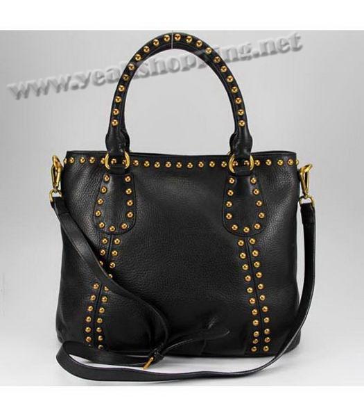 Prada Calfskin Studded Top Handle Bag Black-2