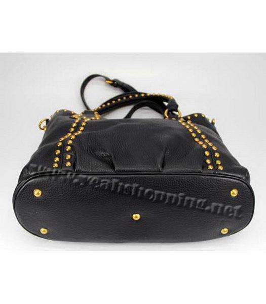 Prada Calfskin Studded Top Handle Bag Black-4
