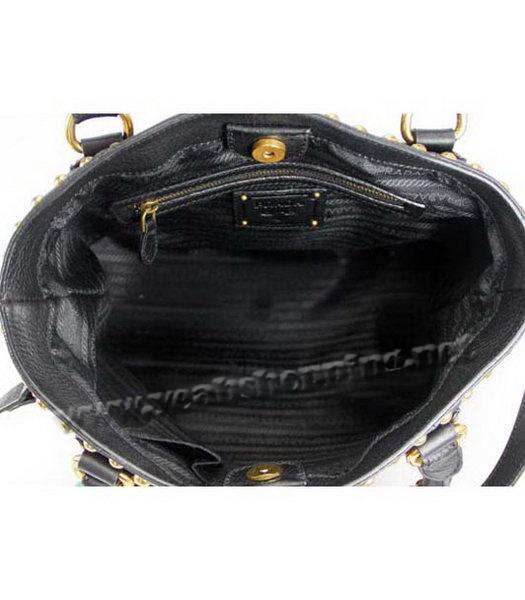 Prada Calfskin Studded Top Handle Bag Black-5