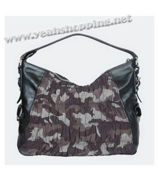 Prada Camoflague Wrinkle Canvas MM Tote Bag with Black Cowhide-2