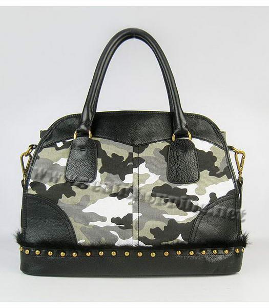 Prada Camouflage Canvas Bowler Bag with Black Leather-2