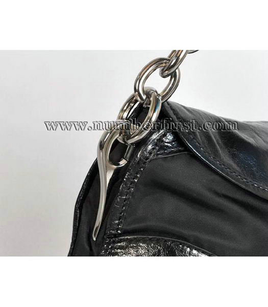 Prada Canvas Shoulder Bag with Leather Trim Blak-3-4