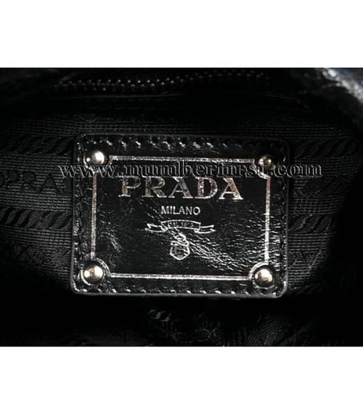 Prada Canvas Shoulder Bag with Leather Trim Blak-3-7