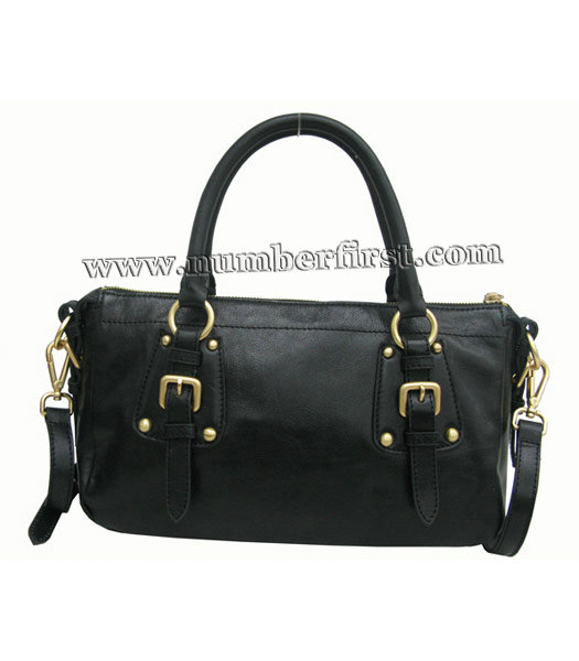 Prada Cervo Lux Zipper Black Oil Wax Leather Shoulder Bag-1