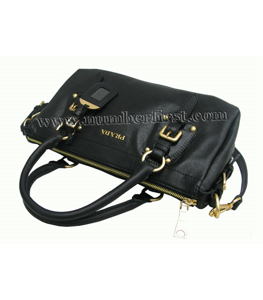 Prada Cervo Lux Zipper Black Oil Wax Leather Shoulder Bag-3