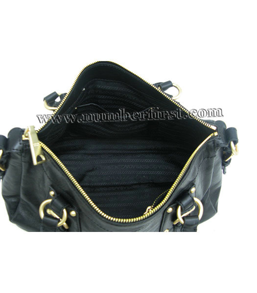Prada Cervo Lux Zipper Black Oil Wax Leather Shoulder Bag-5