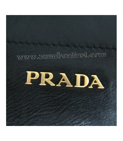Prada Cervo Lux Zipper Black Oil Wax Leather Shoulder Bag-6