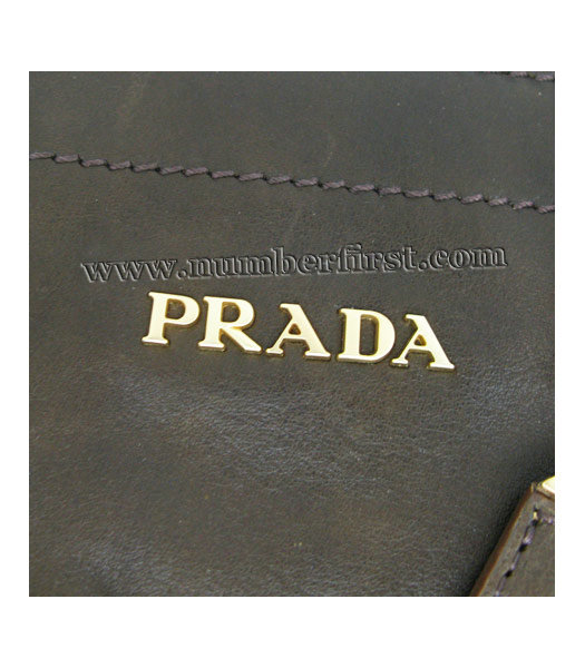 Prada Cervo Lux Zipper Coffee Oil Wax Leather Shoulder Bag-6