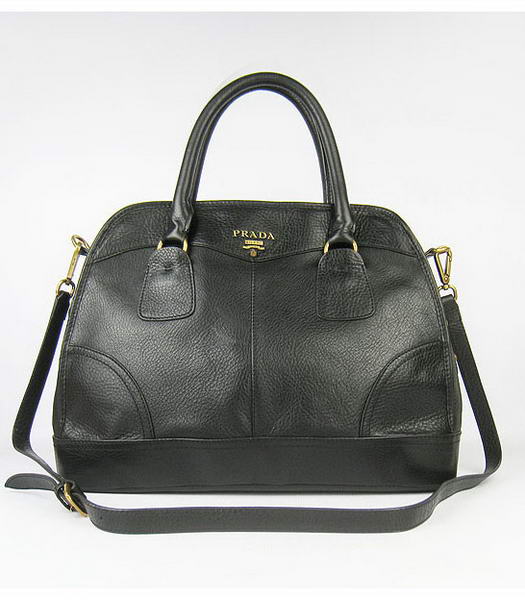 Prada Cervo Shine Leather Bowler Bag in Black