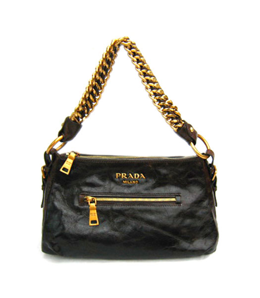 Prada Chain Cervo Shoulder Bag Dark Coffee_BR4318