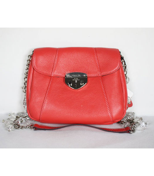 Prada Chain Flap Bag in Red Leather
