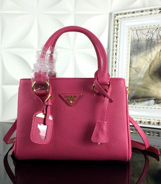 Prada Classic BN2963 Litchi Veins Leather Handbag In Rose Red