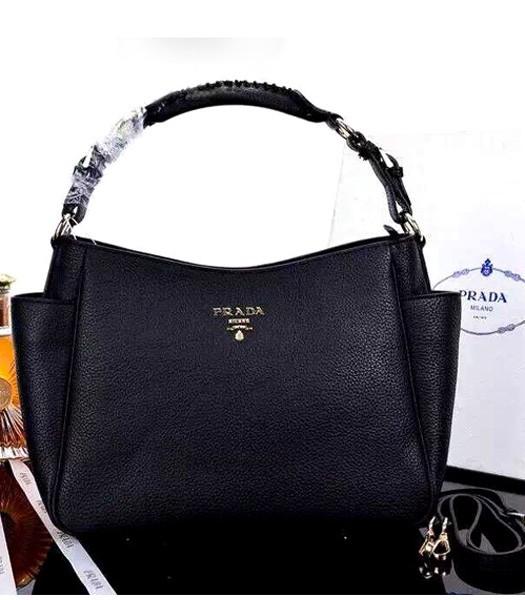 Prada Classic Litchi Veins Handbag 0125 With Black Leather