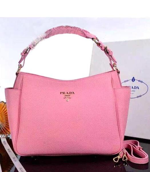 Prada Classic Litchi Veins Handbag 0125 With Cherry Pink Leather