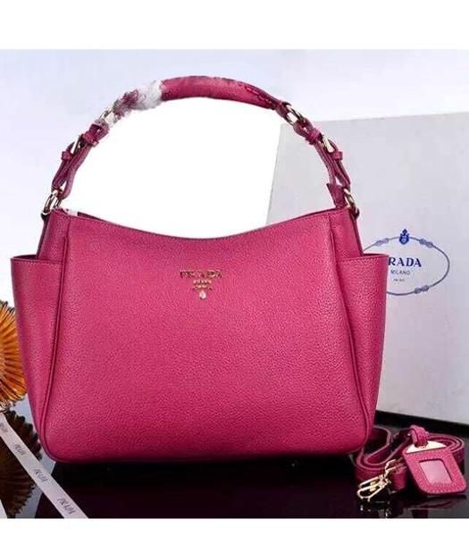 Prada Classic Litchi Veins Handbag 0125 With Plum Red Leather