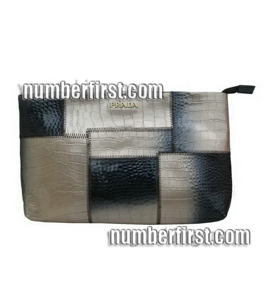 Prada Colors Leather Crocodile Veins Clutch Bag -1-4