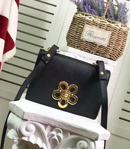 Prada Corolle Black Leather Flower Decorative Shoulder Bag