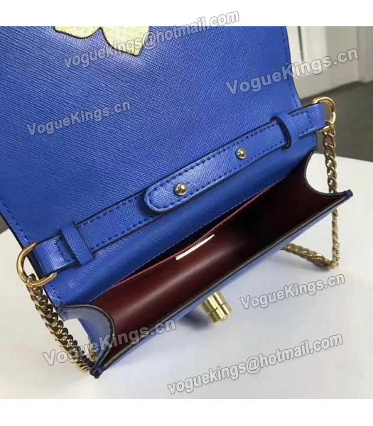 Prada Corolle Blue Leather Flower Decorative Chains Bag-5