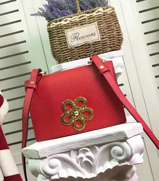 Prada Corolle Red Leather Flower Decorative Shoulder Bag