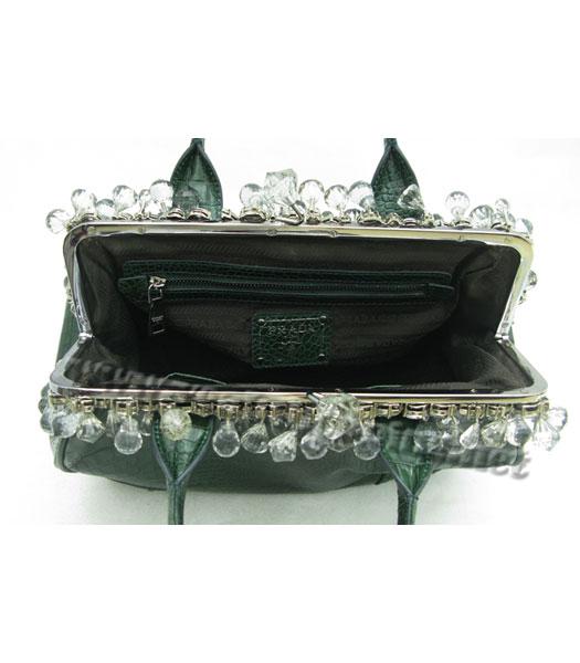Prada Croc Veins Leather Handbag with Crystal Trim Green-3