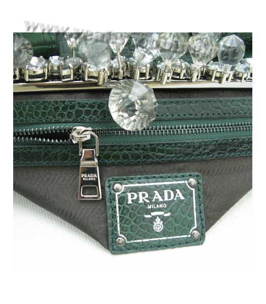 Prada Croc Veins Leather Handbag with Crystal Trim Green-5
