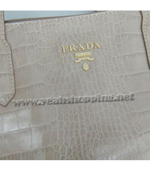 Prada Croco Veins Leather Saffiano Tote Bag Camel-5