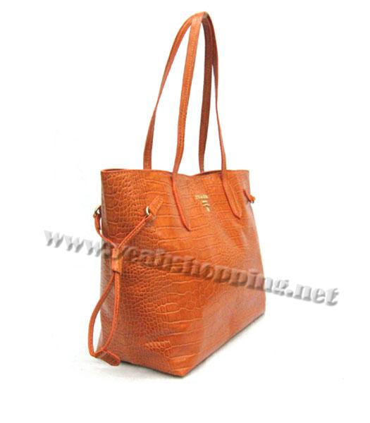 Prada Croco Veins Leather Saffiano Tote Bag Orange-2