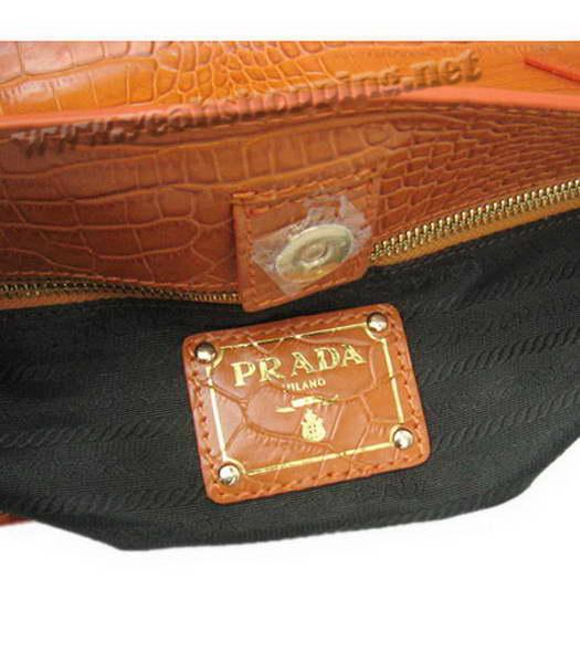 Prada Croco Veins Leather Saffiano Tote Bag Orange-7
