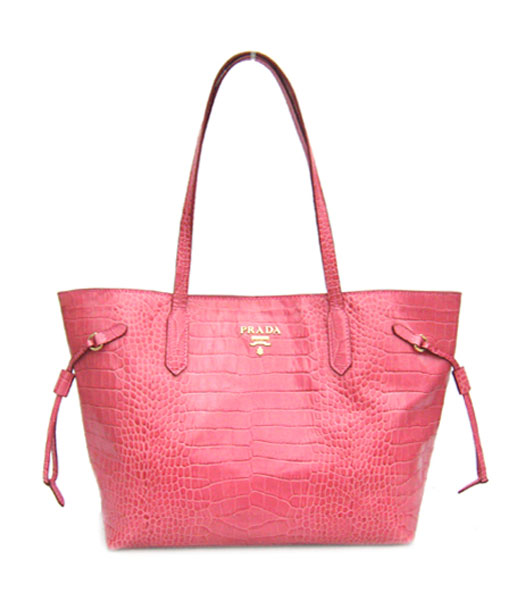 Prada Croco Veins Leather Saffiano Tote Bag Pink