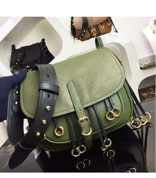 Prada Cross Veins Dark Green Leather Shoulder Bag