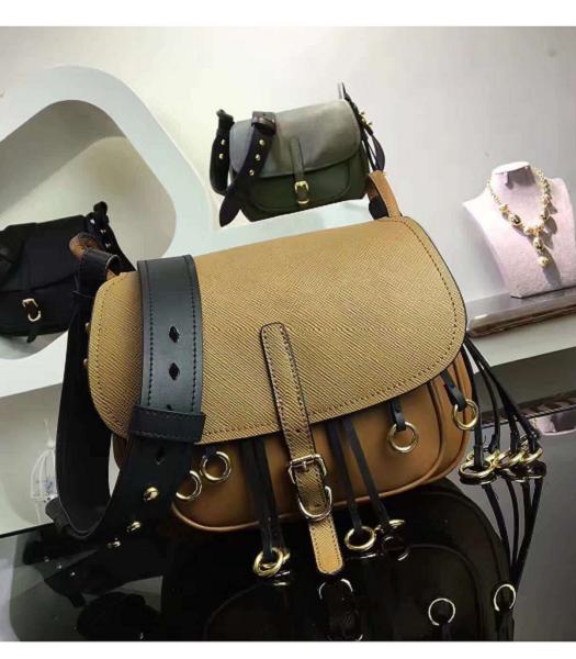Prada Cross Veins Khaki Leather Shoulder Bag